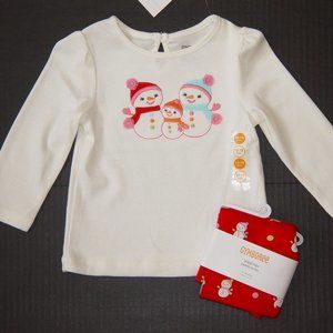 NWT Gymboree 12-18M outfit snowman top & leggings